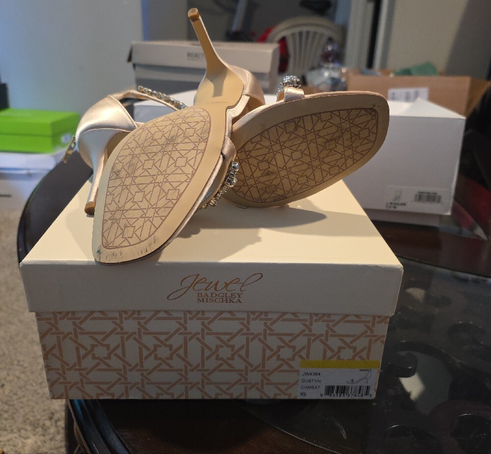 Jewel Badgley Mischka Nude Crystal-Ankle Strap Sandals - Picture 9 of 11